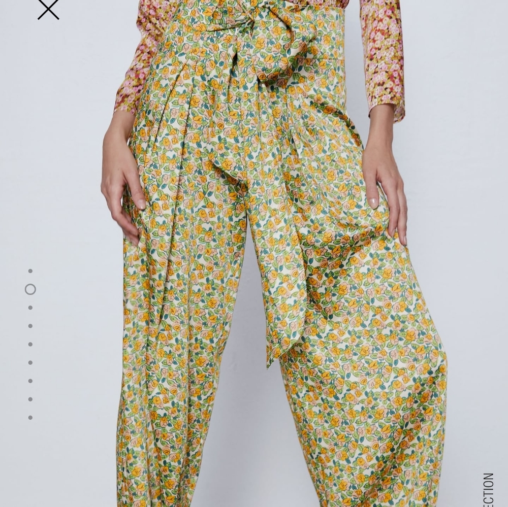 ZARA floral wide leg pants With tie NWT - Picture 3 of 16